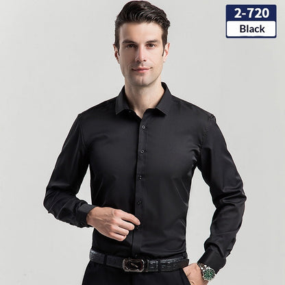 Elegant Business Formal Solid-color Long-sleeve Mens Shirt