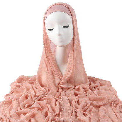 New Womens Solid-color Pleated Faux Hijab