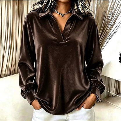 V-neck Long-sleeve Loose-fitting Womens Top