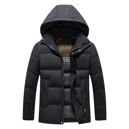 Mens Padded Cotton Coat With Fleece-Lined Detachable Hood