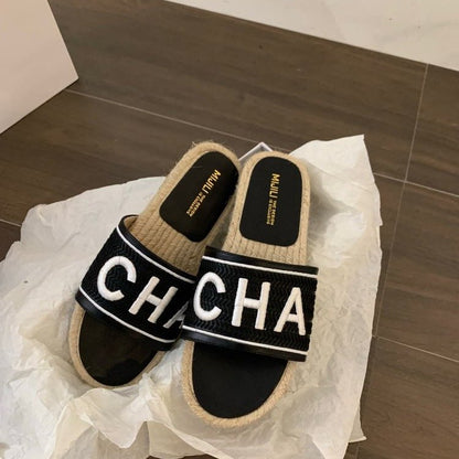 Women's Fairy Style Flat Slippers Summer Outdoor Fashion New One Strap Slide Sandals For Dress Matching