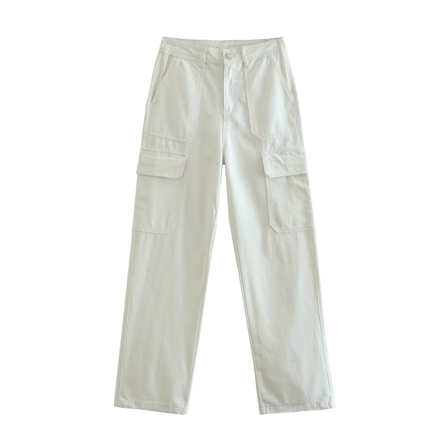 Women's Straight Solid Color Pocket Loose Casual Pants