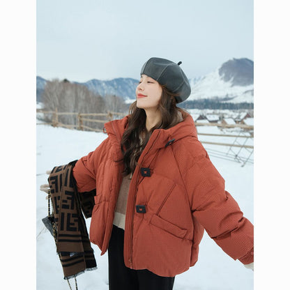 Solid-color Loose-fitting Short Cotton-padded Coat For Women