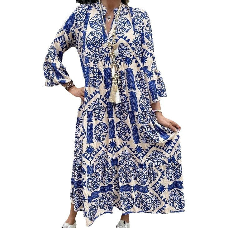 Women's Fashion Elegant Floral V-neck Plus Size Dress