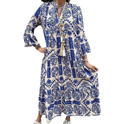 Women's Fashion Elegant Floral V-neck Plus Size Dress