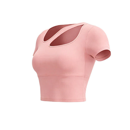 Womens Short-sleeve Workout Top Cropped Style Waist-cinching And Slimming