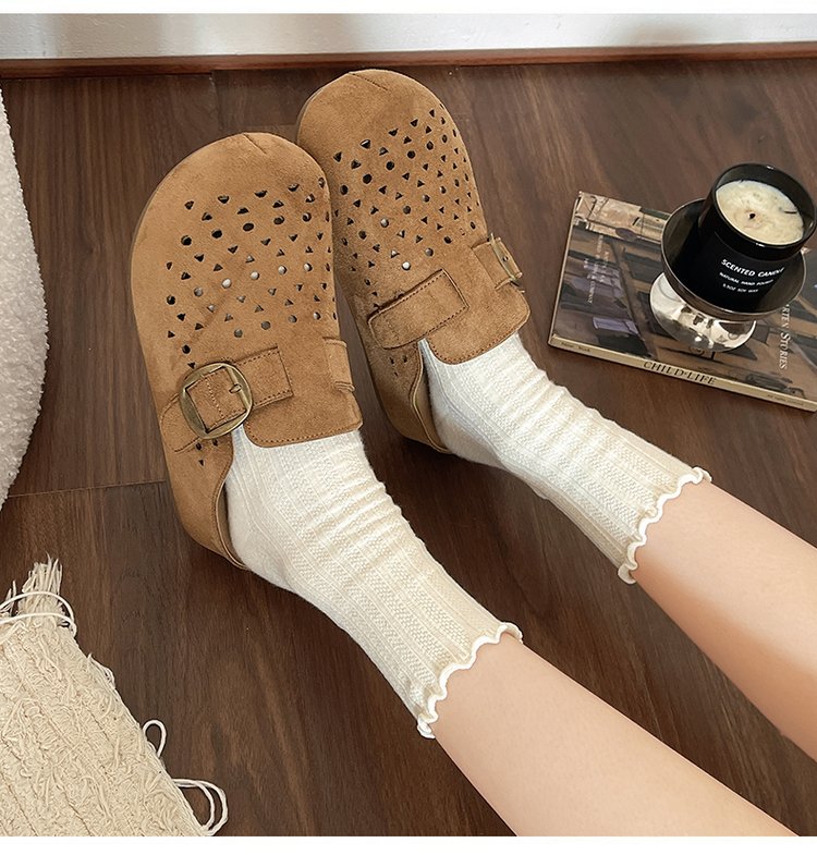 Thick Soled Boken Baotou Slippers For Women's Summer Outdoor Wear, One Foot Kick Casual Hollow Hole Sandals
