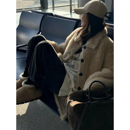 New Womens Wool Sheepskin Coat With A Lapel Collar