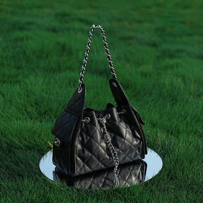 Caviar-patterned Genuine Leather Hobo Shoulder Bag With A Diamond-quilted Design