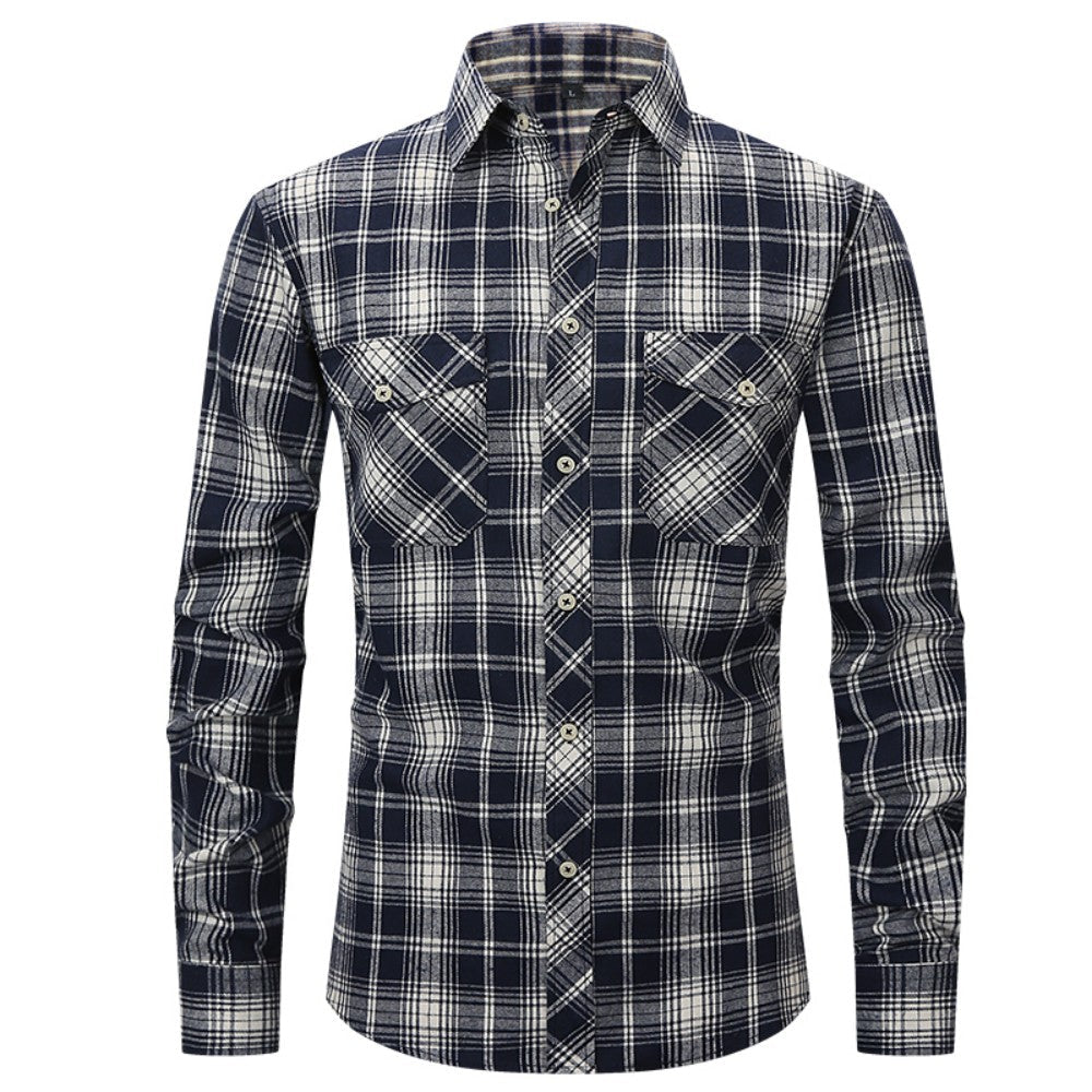 Classic Men's Plaid Shirt With Pockets - Long Sleeve Casual Button Down For Work & Outdoor