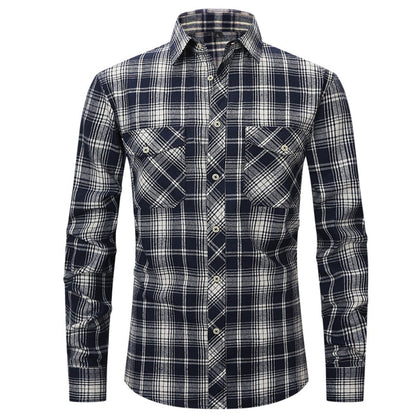 Classic Men's Plaid Shirt With Pockets - Long Sleeve Casual Button Down For Work & Outdoor