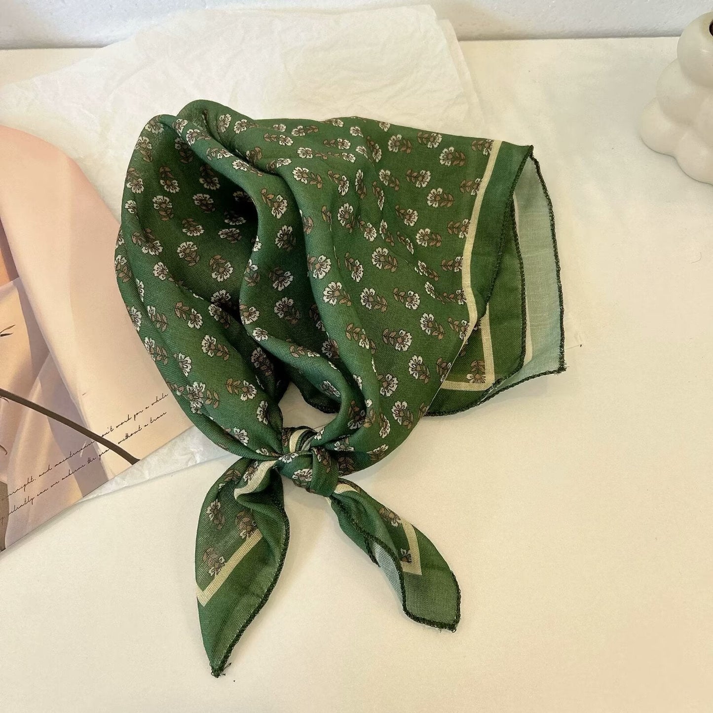Korean-style Cashew Flower Cotton-Linen Square Scarf For Women