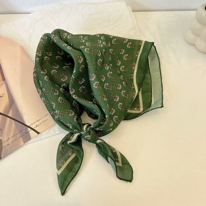 Korean-style Cashew Flower Cotton-Linen Square Scarf For Women