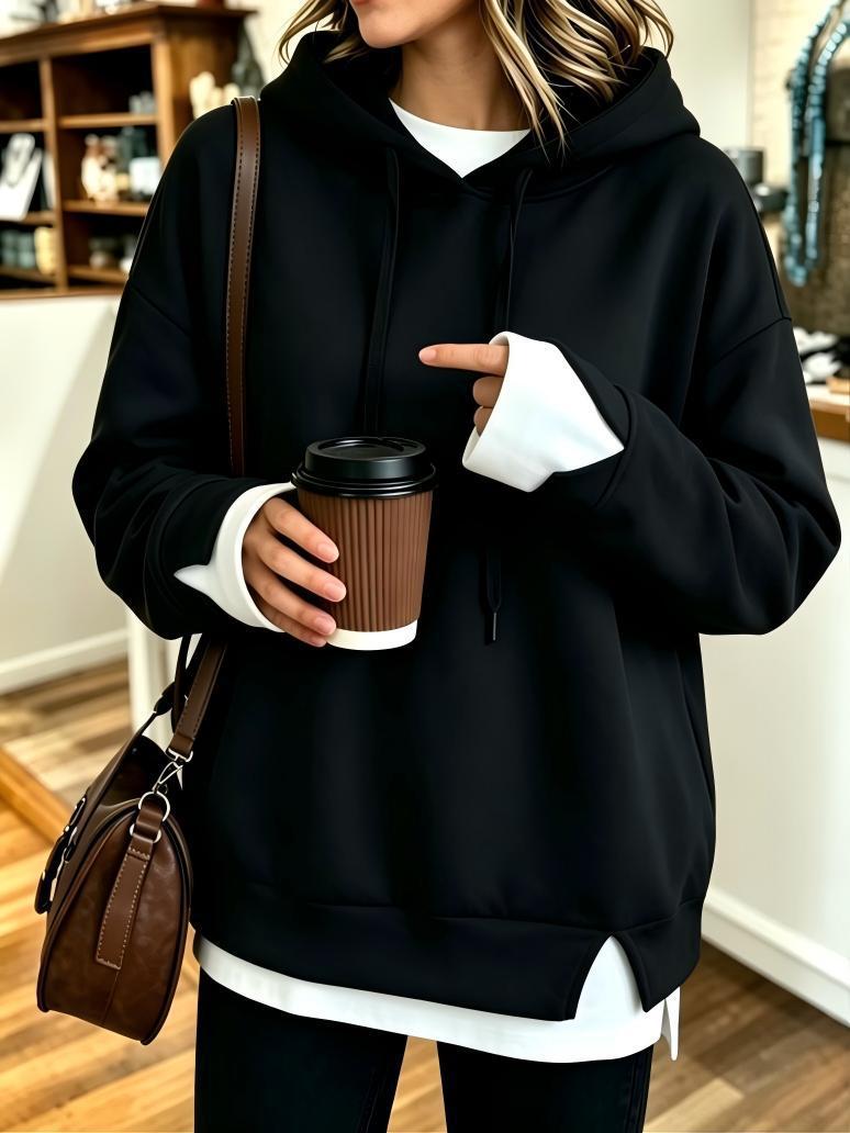 New Fallwinter Womens Faux Two-piece Hooded Sweatshirt