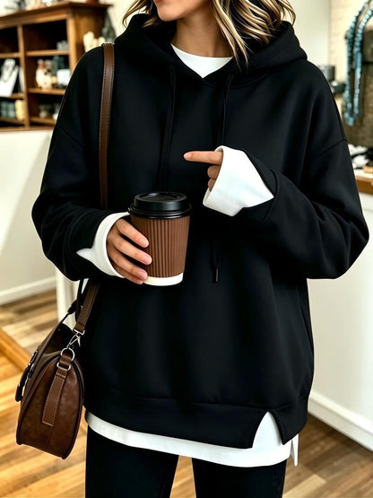 New Fallwinter Womens Faux Two-piece Hooded Sweatshirt
