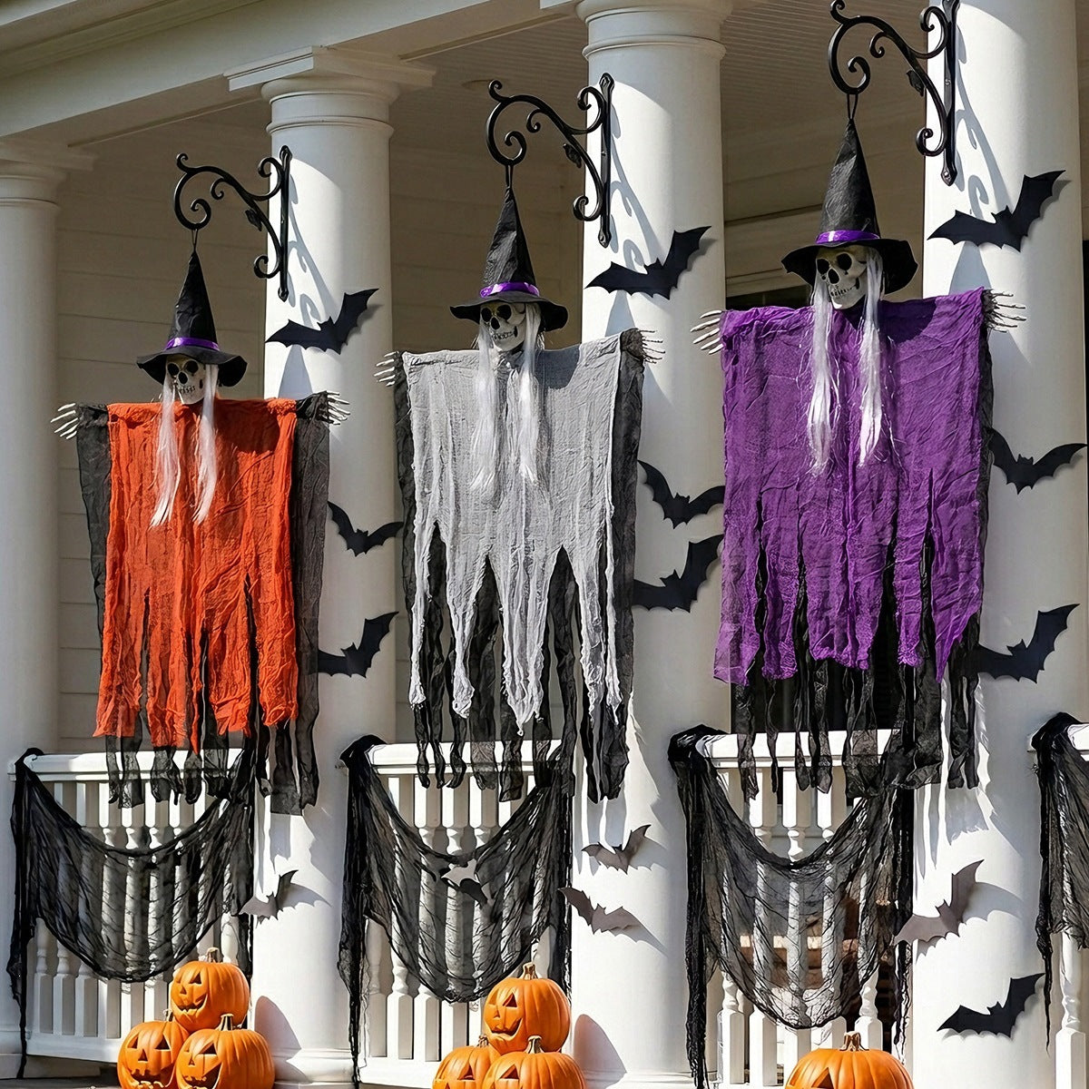 Halloween Skull Witch Hanging Ornament - Scary Holiday Party Home Decor Pendant