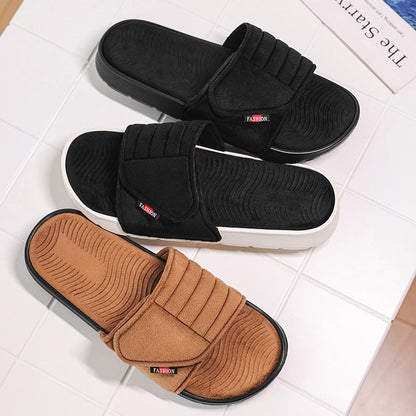 Mens Velcro-Strap Adjustable Comfortable Soft-Soled Breathable Slippers