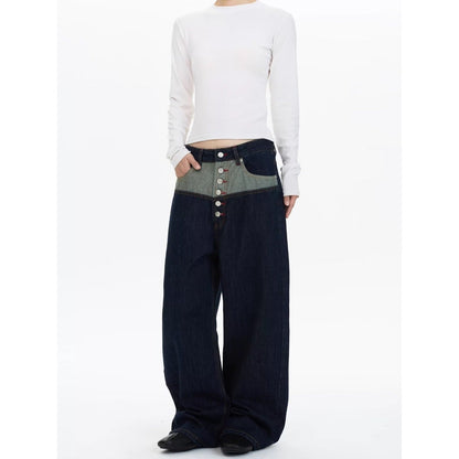 Draped Cut Wide-leg Casual Relaxed Fit High-waisted Denim Jeans With A Button-fly