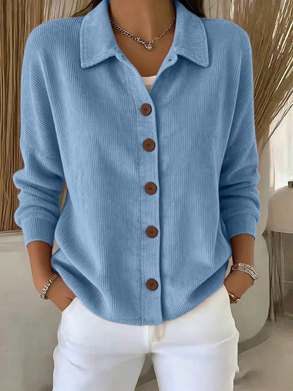 Womens Solid-Color Long-Sleeve Cardigan Polo Shirt