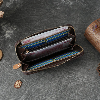 Genuine Leather Woven Patchwork Long Wallet