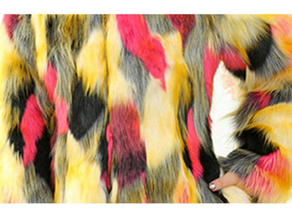 New Faux Fur Coat Color Stitching Contrast Women's Clothing
