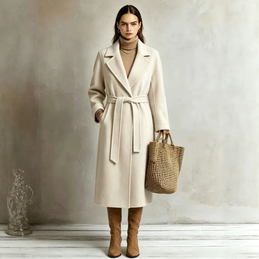 Womens Elegant Long Lapel Coat For Casual And Commute Wear