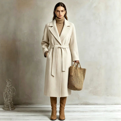 Womens Elegant Long Lapel Coat For Casual And Commute Wear