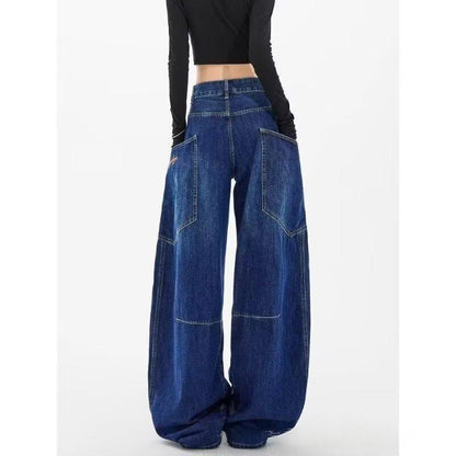 Womens Straight-Leg Loose Washed Distressed Jeans