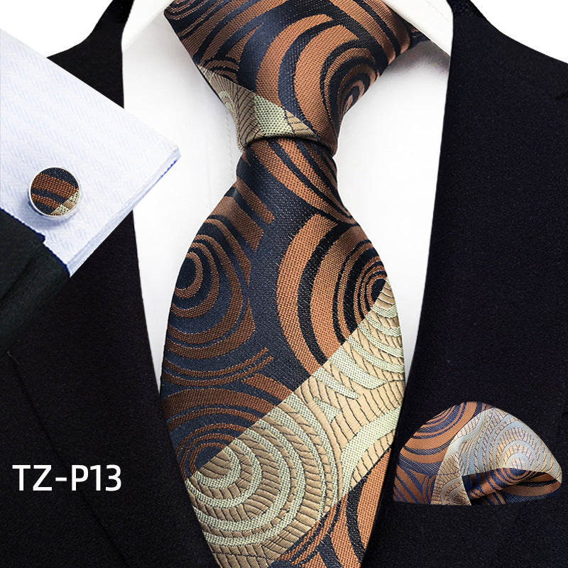 Mens Plaid Formal Tie Pocket Square And Cufflinks Three-Piece Set
