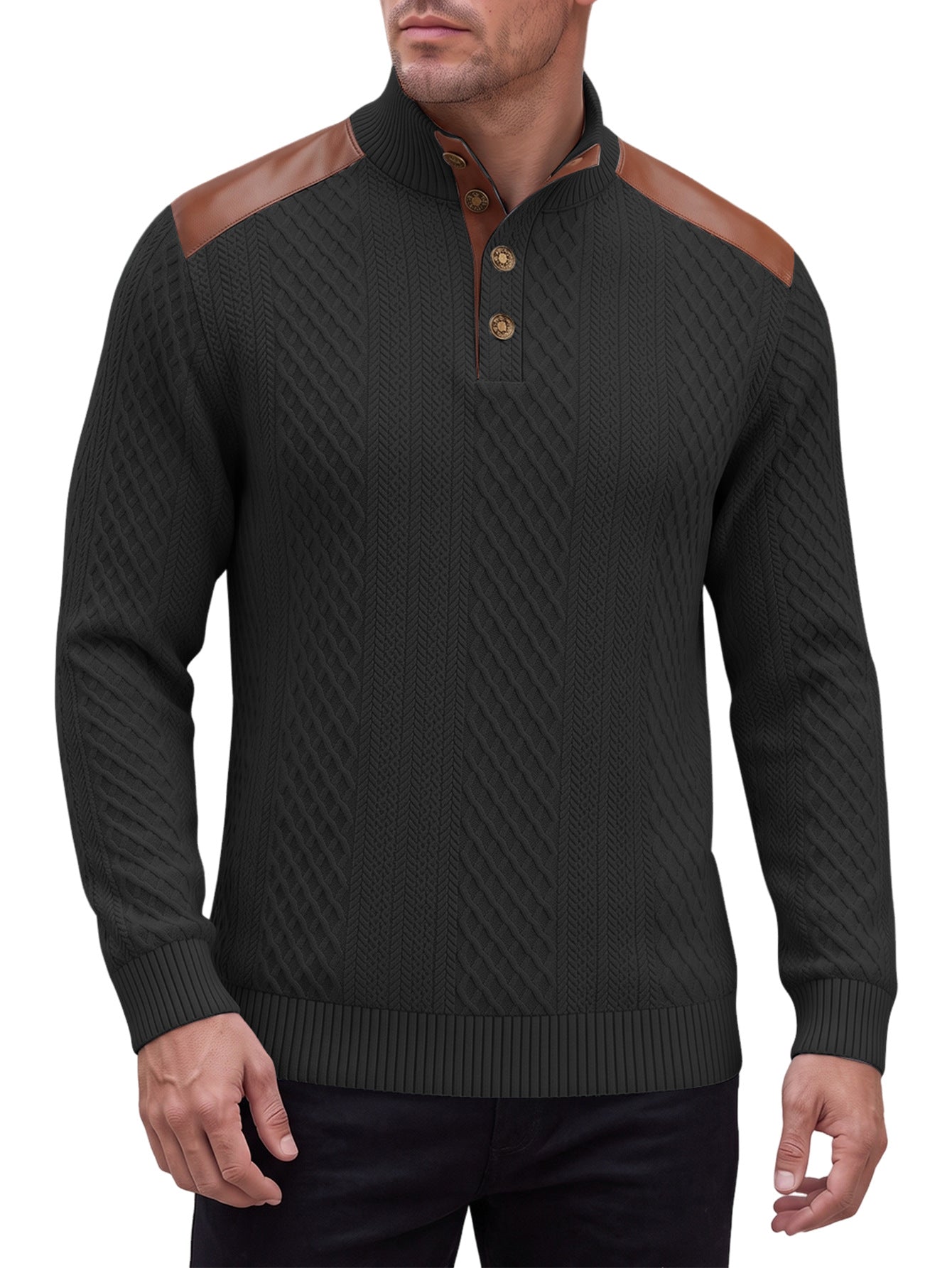 Stand-collar Knit Top With Spliced Shoulders And Sporty Sleeve Long Sleeves