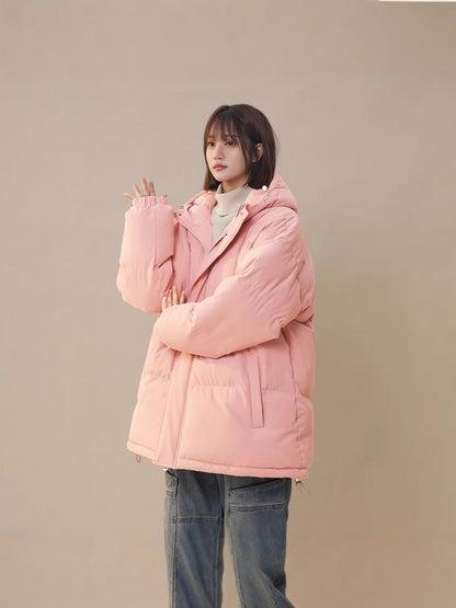 Womens Loose-fitting Solid-color Versatile Cotton Coat