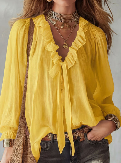 Ladies' Fashion V-neck Loose Shirt Top
