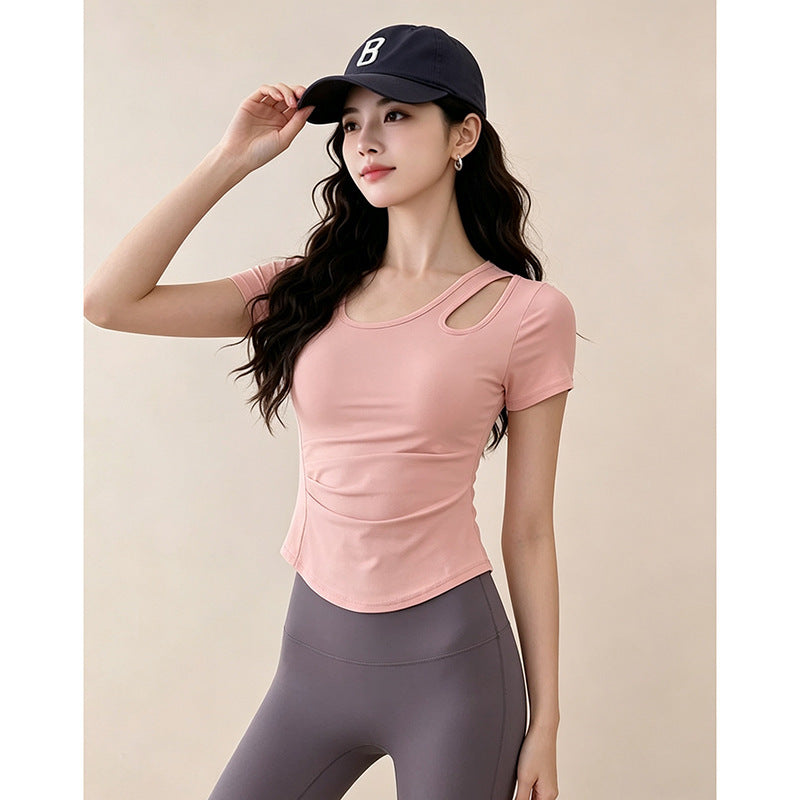 Womens Short-sleeve Workout Top Cropped Style Waist-cinching And Slimming