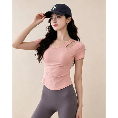 Womens Short-sleeve Workout Top Cropped Style Waist-cinching And Slimming