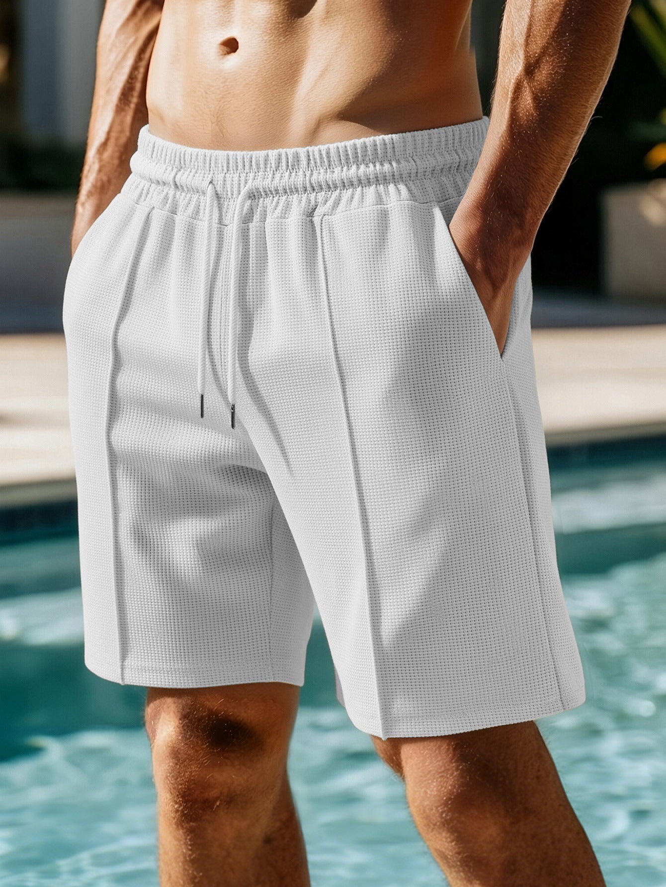 Men's Five-Piece Waffle Pattern American Heavyweight Trendy Versatile Casual Solid Color Sports Shorts