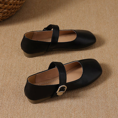 Women's Square Toe Vintage Low Cut Mary Jane Flats, 2026 Spring Autumn New Arrival, Elegant Commuter Fashion Buckle Strap Dress Shoes