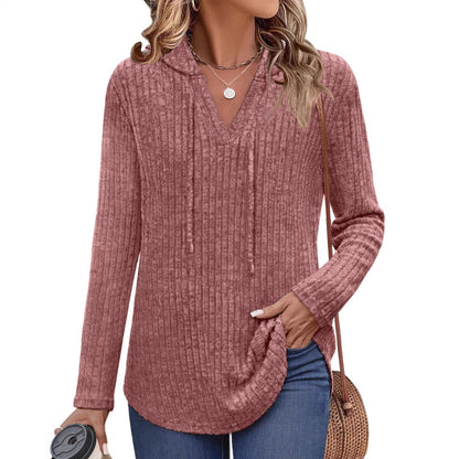 Long-sleeved Ribbed Brushed T-shirt Loose Fit