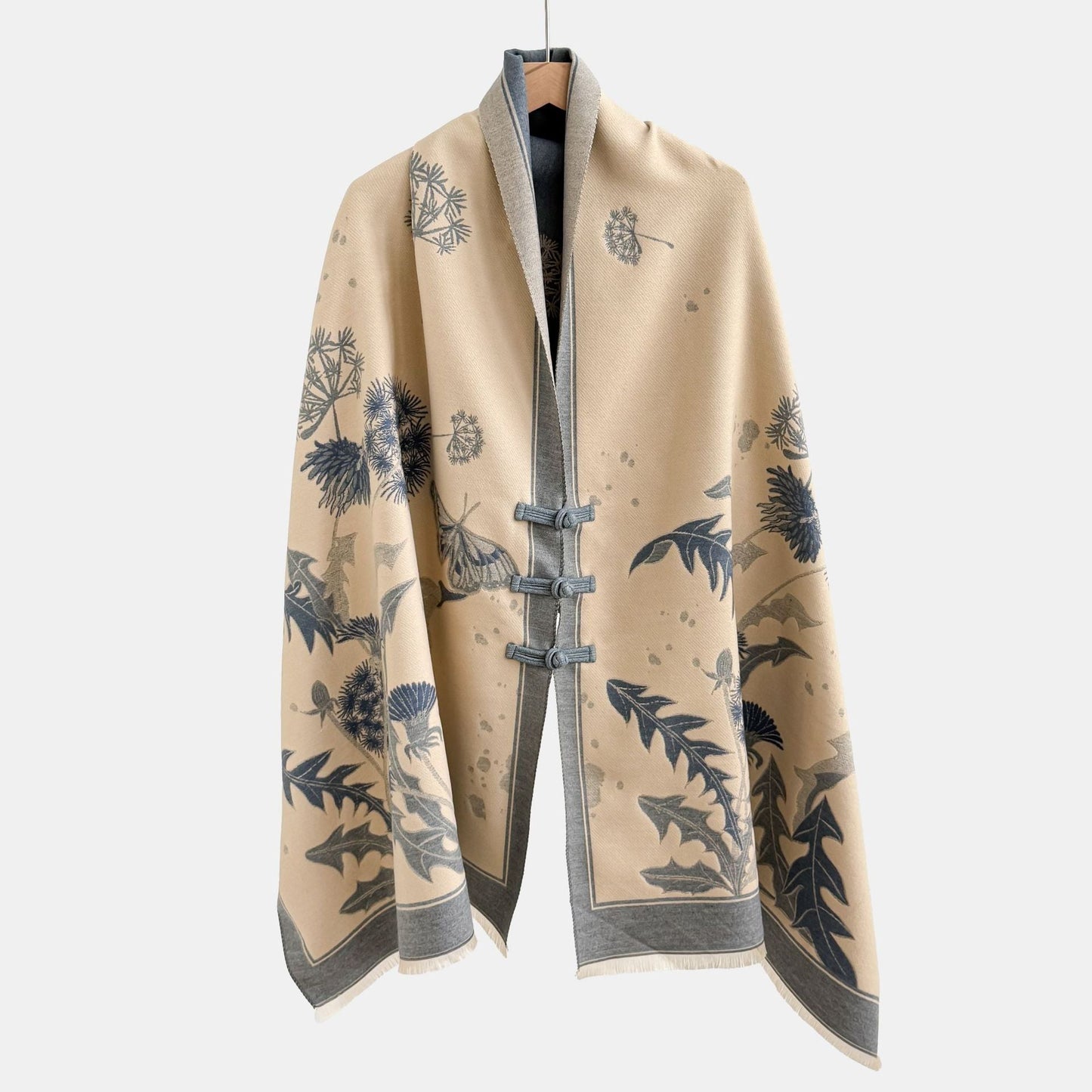 Vintage Knot-button Outerwear Jacquard Shawl