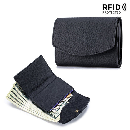 Japanese-style Short Wallet For Women Made From Top-layer Cowhide With A Premium Feel