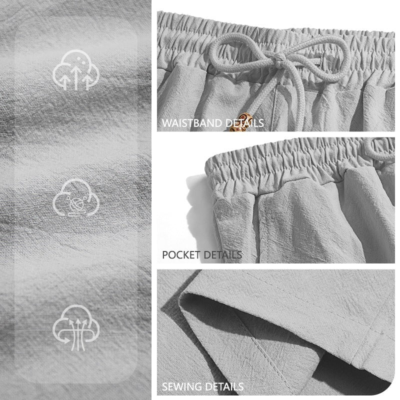 New Summer Style Men's Solid Color Cotton And Linen Shorts, Loose Sports Casual Beach Pants, Men's Cotton And Linen Breathable Shorts
