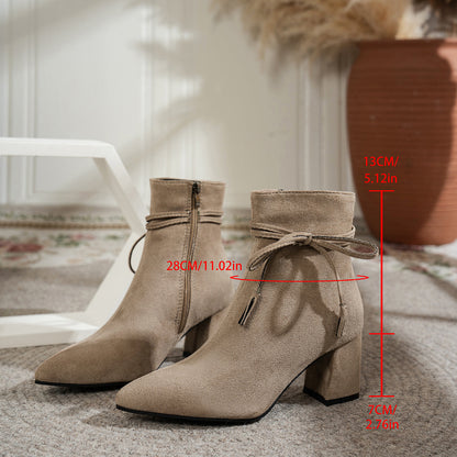 Womens Martin Boots 2026 New Arrival Korean Style Bow Side Zipper Block Heel Fashion Boots Womens Pointed Toe Ankle Boots