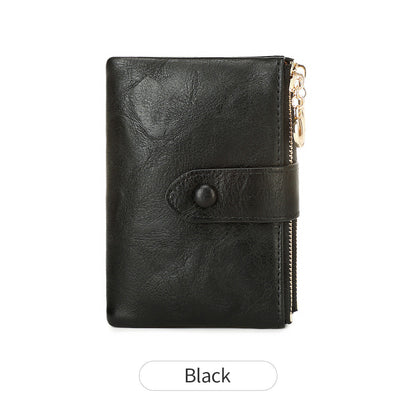 New Womens Retro Short Trifold Wallet With Dual Zippers And Multiple Card Slots