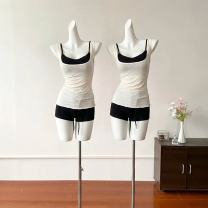 Sweet-and-sexy Color-blocked Two-piece Camisole Set