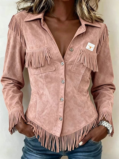 Autumn New Brown European And American Style Suede Tassel Long Sleeve Cardigan Women's Jacket Cross-Border Women's Jacket