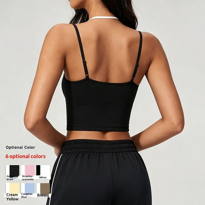 Color Block Sports Bra Halterneck Two Piece Faux Tank Top For Women