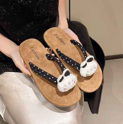 Women Cute Cartoon Sweet Heart Flat Thong Flip Flops Summer Outdoor Wear New Popular Anti Slip Soft Sole Slippers