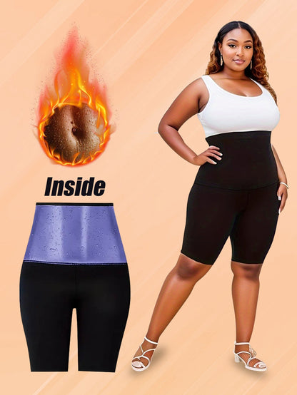 Plus Size Women Sauna Sweat Shorts High Waist Thermo Waist Trainer Slimming Compression Workout Body Shaper