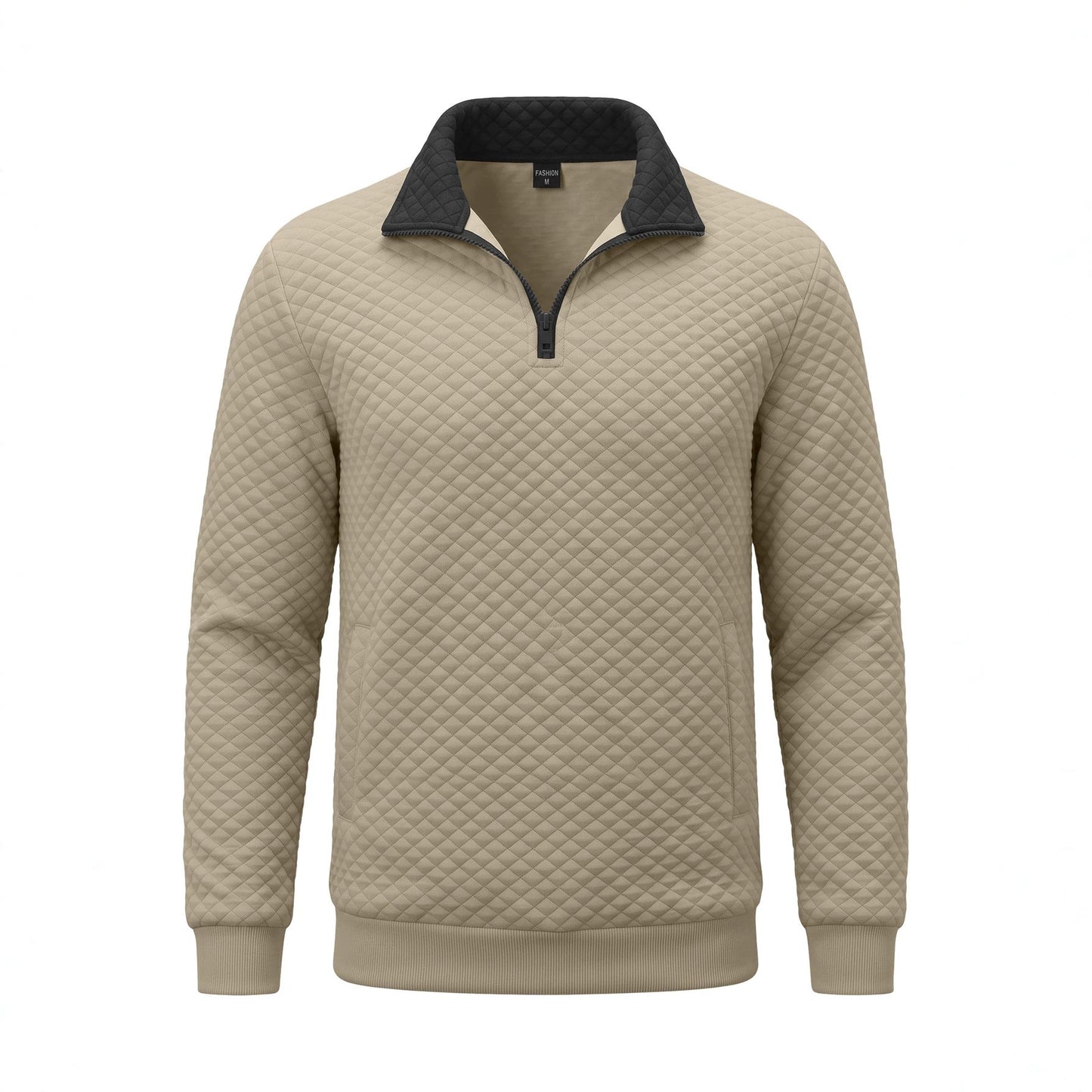 Mens Diamond-Check Half-Zip Stand-Collar Long-Sleeve Sweatshirt