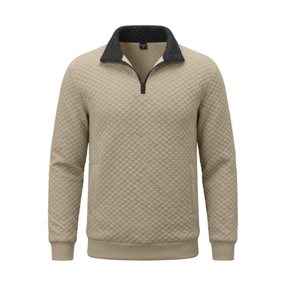Mens Diamond-Check Half-Zip Stand-Collar Long-Sleeve Sweatshirt