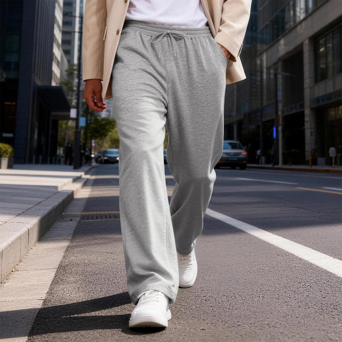 Mens Solid-Color Drawstring Straight-Leg Sweatpants